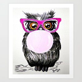 Chewing gum owl Art Print