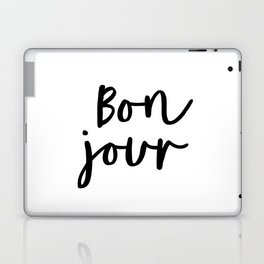 Bonjour black and white monochrome typography poster home wall decor bedroom minimalism Laptop Skin