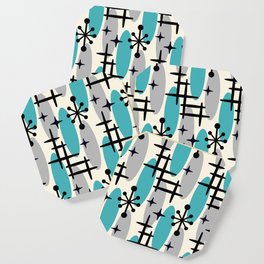 Retro Mid Century Modern Cosmic Surfer Pattern 232 Turquoise and Gray Coaster
