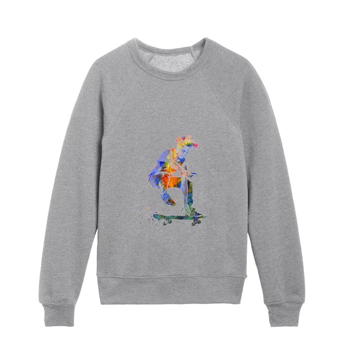 Competition skateboarding in watercolor Kids Crewneck