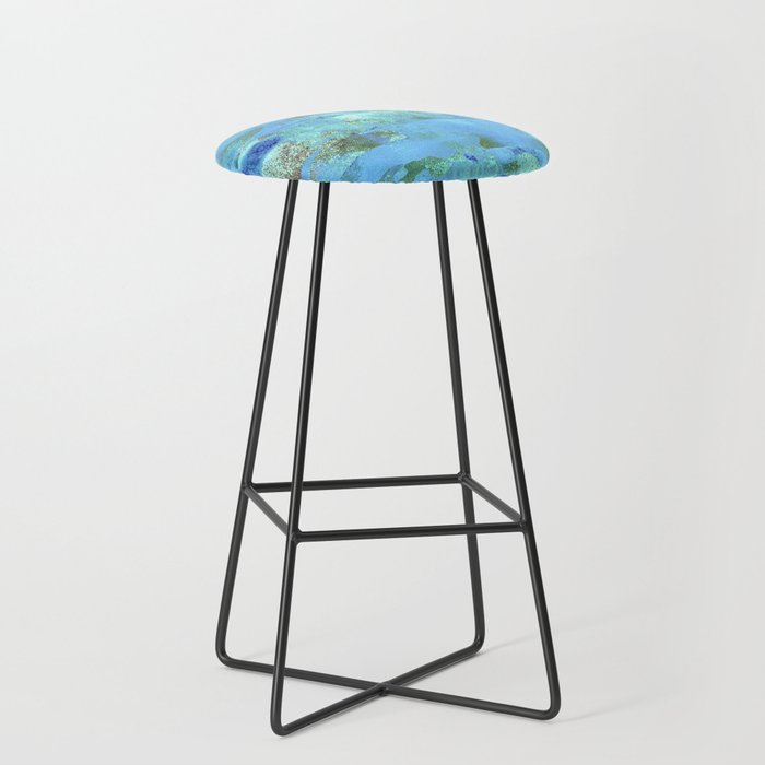 African Dye - Colorful Ink Paint Abstract Ethnic Tribal Organic Shape Art Teal Turquoise Bar Stool