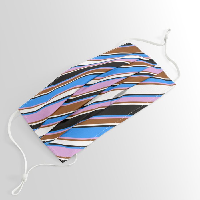 Blue, Plum, Brown, White & Black Colored Lined/Striped Pattern Face Mask