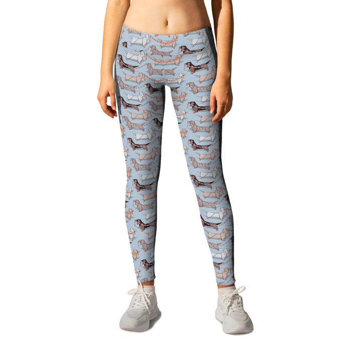 Origami Dachshunds sausage dogs // pale blue background Leggings