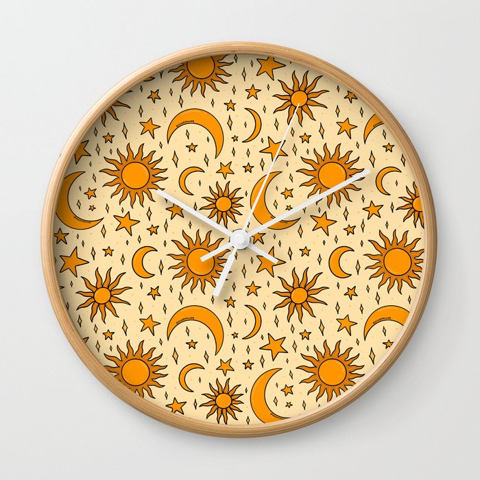 Vintage Sun and Star Print Wall Clock