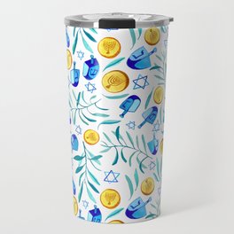 Hanukkah Dreidels Jewish Holiday Watercolor Pattern  Travel Mug