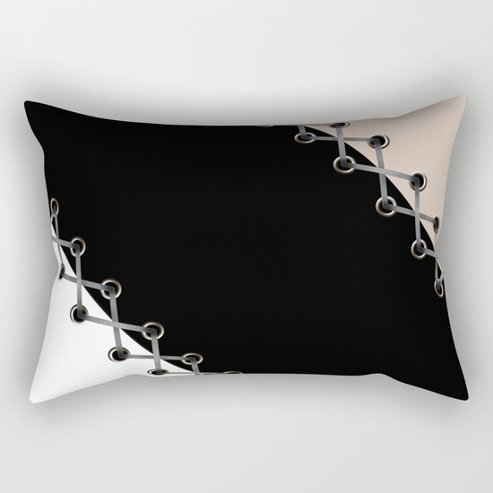 Lacing . Black , white and beige . Rectangular Pillow