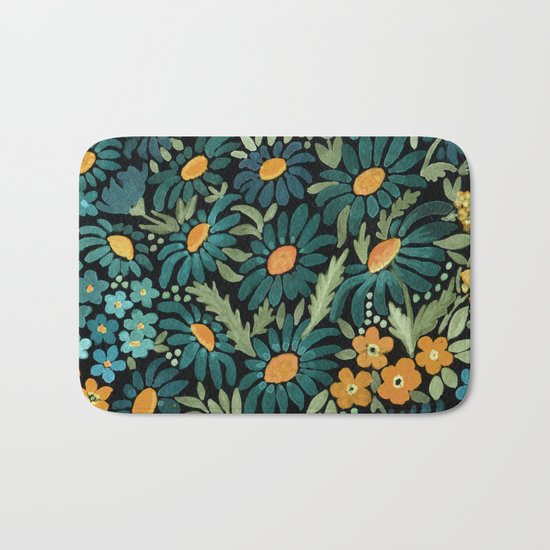 Watercolor . Chamomile field. 2 Bath Mat