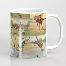 Vintage Western Rodeo Cowboys Bull Riding Bronc Riding Steer Wrestling Coffee Mug