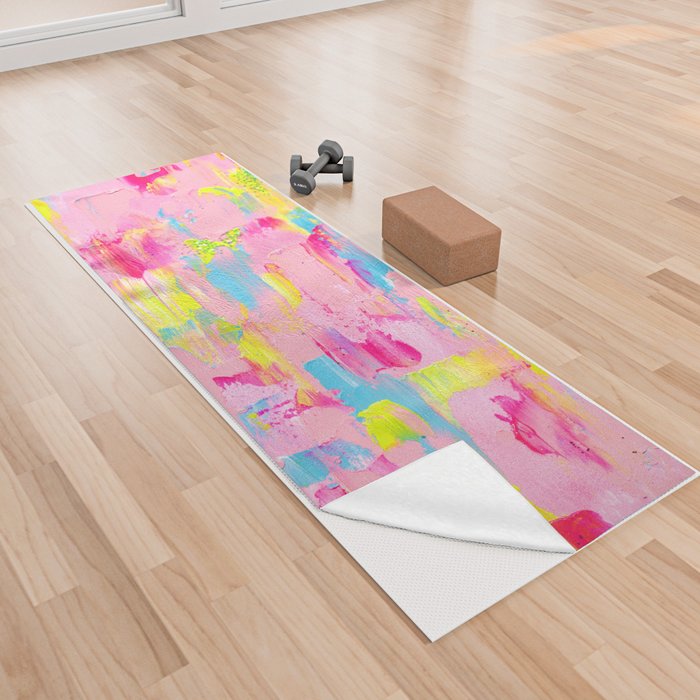 Peachy Pastel Painting with Glitter Yoga Towel