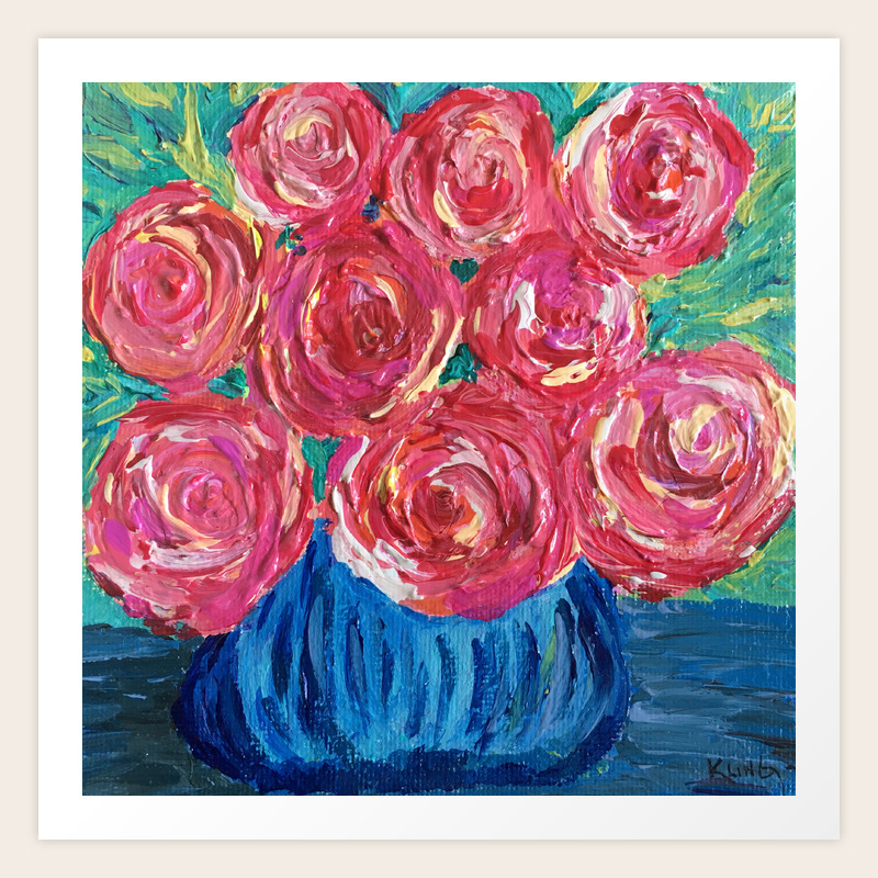 Cabbage Roses Palette Knife Painting Art Print By Lisakling
