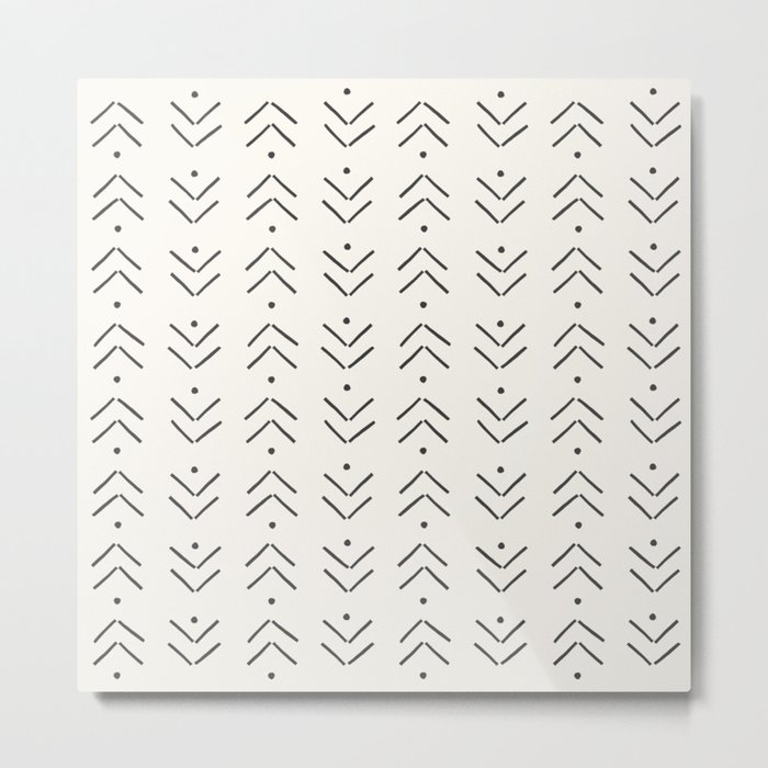 Arrow Lines Geometric Pattern 39 in Black Beige Metal Print