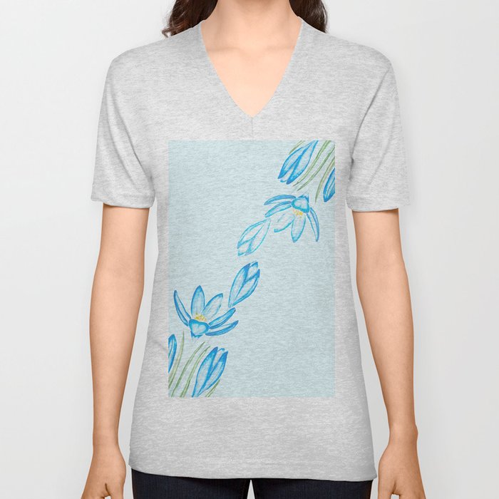 blue botanical crocus flowers watercolor V Neck T Shirt