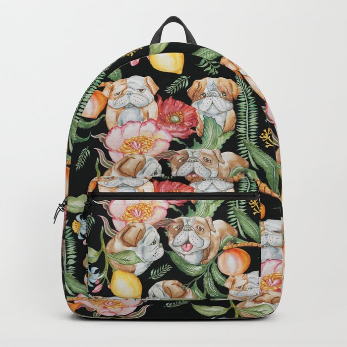 Botanical and English Bulldog Backpack by Huebucket Society6