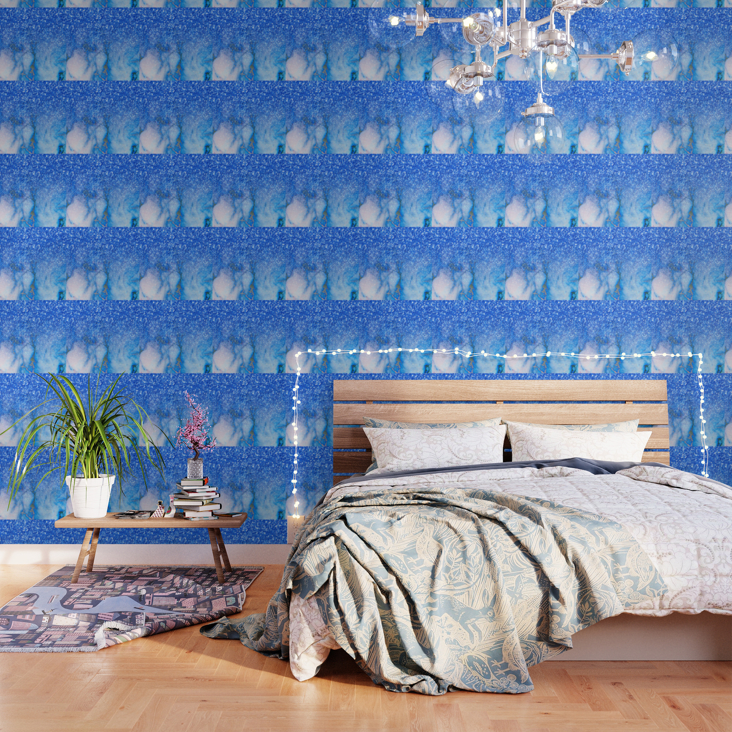 Blue Glitter And Marble Ombre Wallpaper