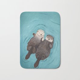 Otterly Romantic - Otters Holding Hands Bath Mat