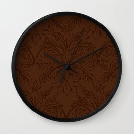 Dark Chocolate Damask Line Work Fleur de Lis Pattern Artwork Wall Clock