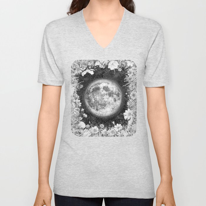 Midnight Moon in the Garden V Neck T Shirt