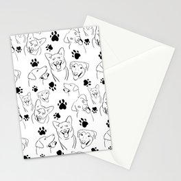 Happy Dogs with paw prints black and white Stationery Card