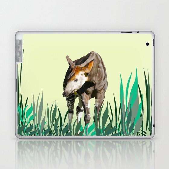 Forest Giraffe Okapi Animal - Wild Forest Giraffe between Leaves Laptop & iPad Skin