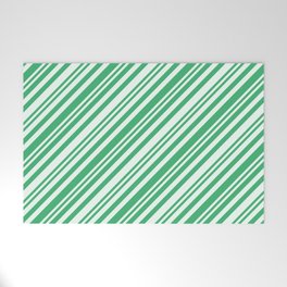 [ Thumbnail: Mint Cream and Sea Green Colored Lines Pattern Welcome Mat ]