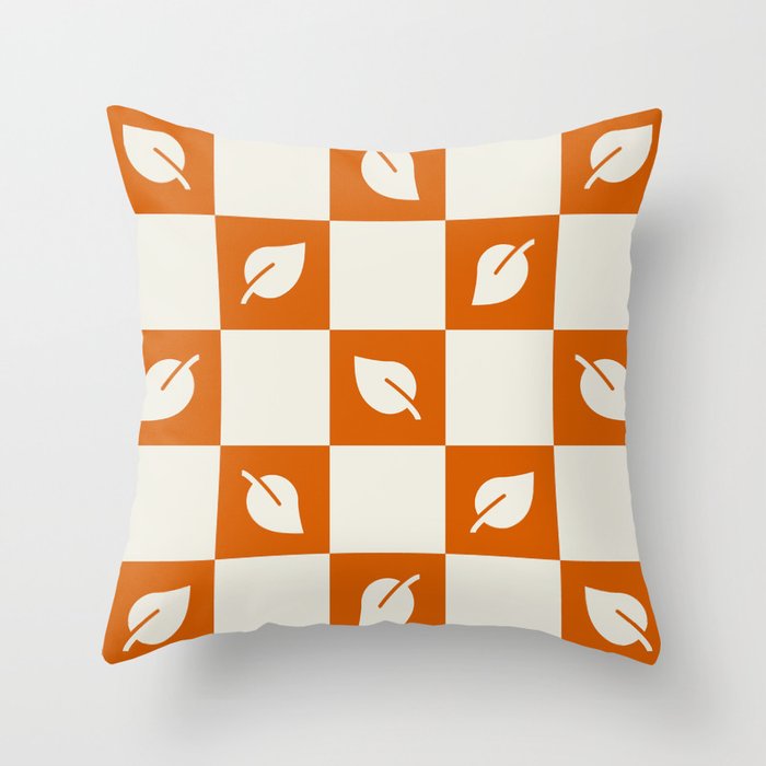 Leaves - rust brown and beige check Throw Pillow