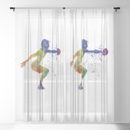 Fitness in watercolor Sheer Curtain