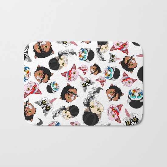 Pop Cats - Pattern on White Bath Mat