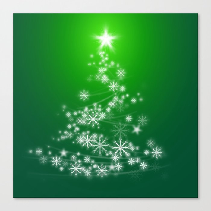 Whimsical Glowing Christmas Tree with Snowflakes in Green Bokeh Canvas Print