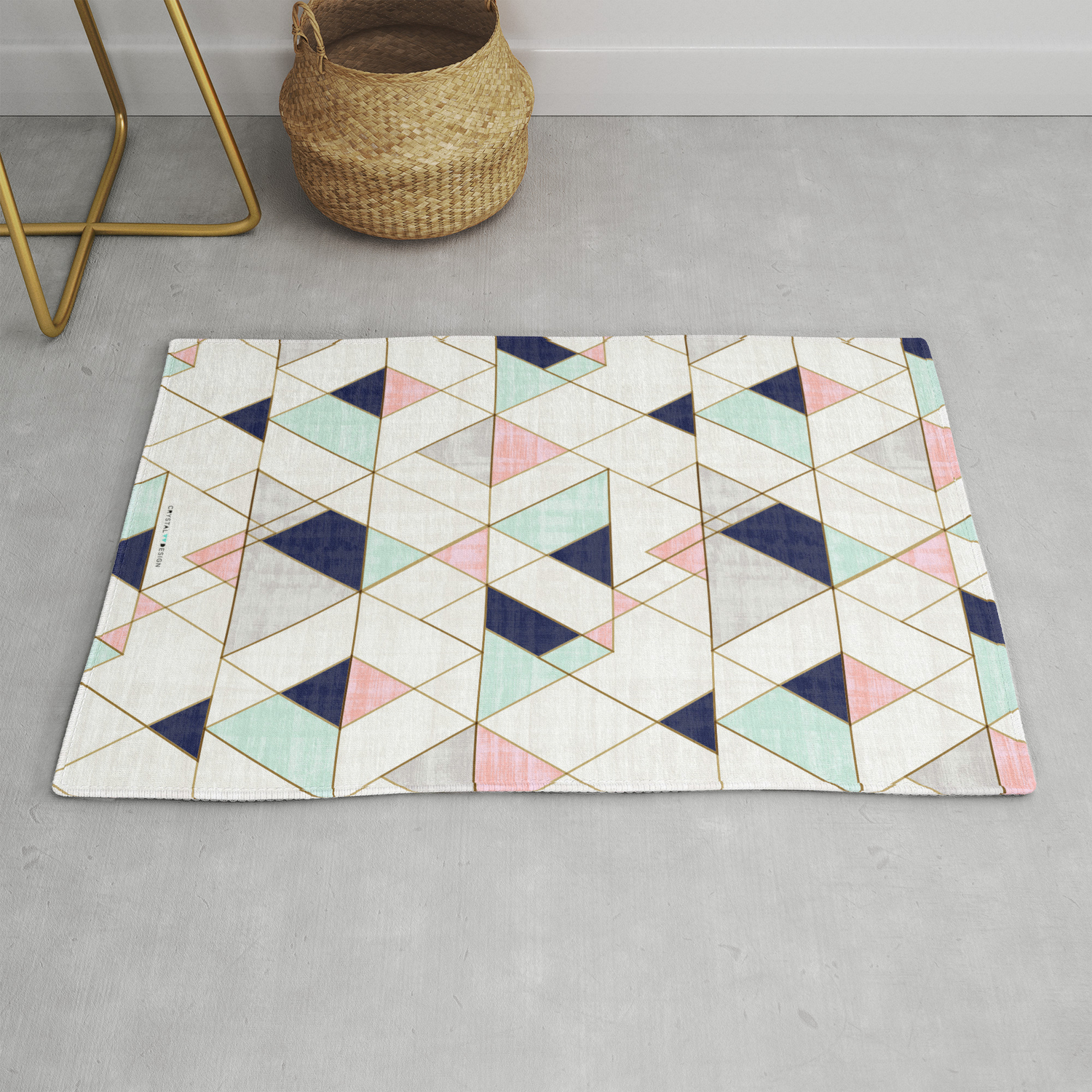 Mod Triangles Navy Blush Mint Rug By Crystalwalen Society6