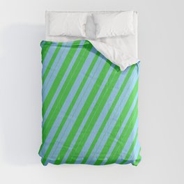 [ Thumbnail: Light Sky Blue & Lime Green Colored Lines Pattern Comforter ]
