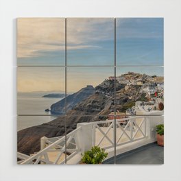 Santorini, Greece, Hotel Balcony Views Wood Wall Art