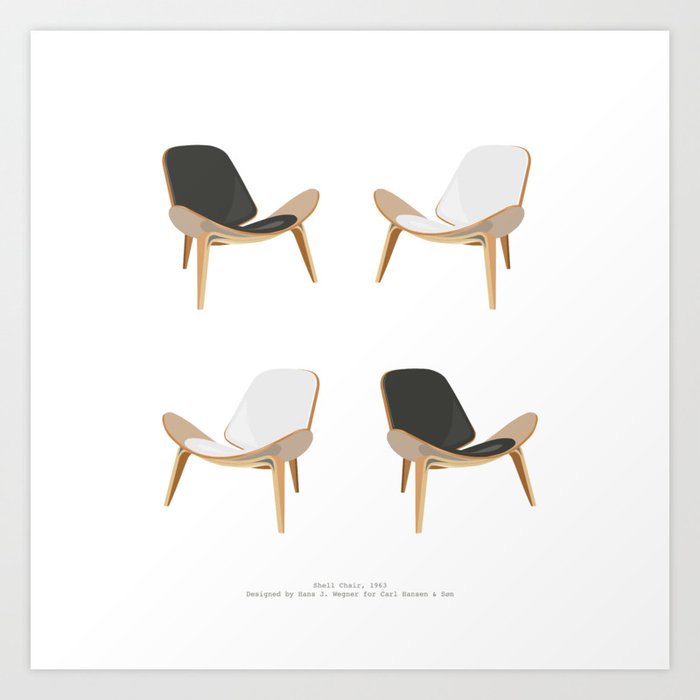 Black And White Shell Chairs Art Print By Josiebiteng Society6