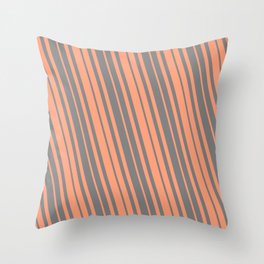 [ Thumbnail: Light Salmon and Grey Colored Striped/Lined Pattern Throw Pillow ]