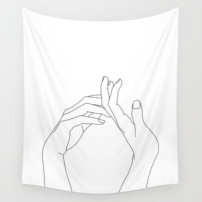Hands line drawing illustration - Abi Wall Tapestry