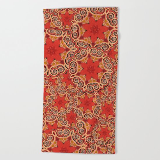 K143 - Red Curls Abstract Beach Towel
