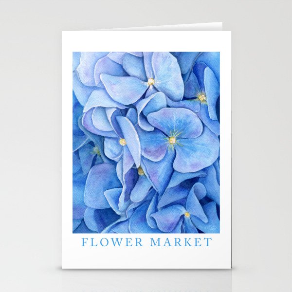 Blue Hydrangea Watercolor - Flower Market Poster Stationery Cards