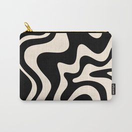 Retro Liquid Swirl Abstract in Black and Almond Cream  Carry-All Pouch