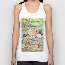 Flamingo Family In Pen And Ink Unisex Tank Top