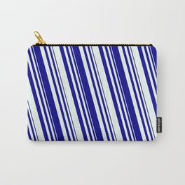 [ Thumbnail: Dark Blue and Mint Cream Colored Striped Pattern Carry-All Pouch ]
