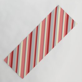 [ Thumbnail: Light Yellow, Light Coral, Red, and Grey Colored Lines/Stripes Pattern Yoga Mat ]