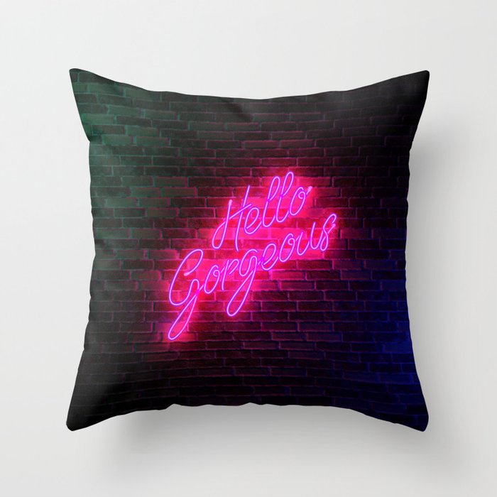 Hello Gorgeous - Neon Sign Throw Pillow