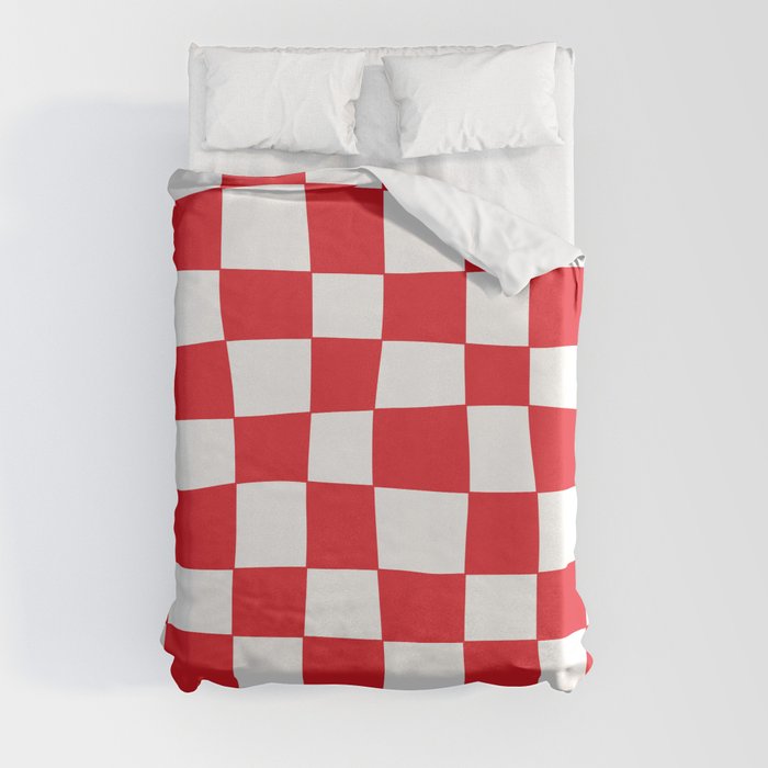 Hand Drawn Checkerboard Pattern (red/white) Duvet Cover