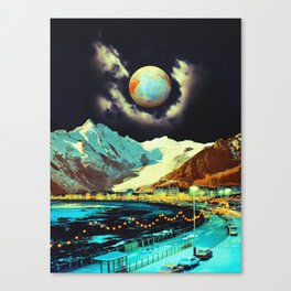 Full Moon Night - Space Collage, Retro Futurism, Sci-Fi Canvas Print