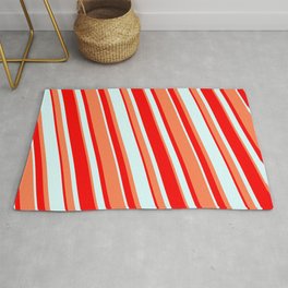 [ Thumbnail: Red, Light Cyan & Coral Colored Lines/Stripes Pattern Rug ]