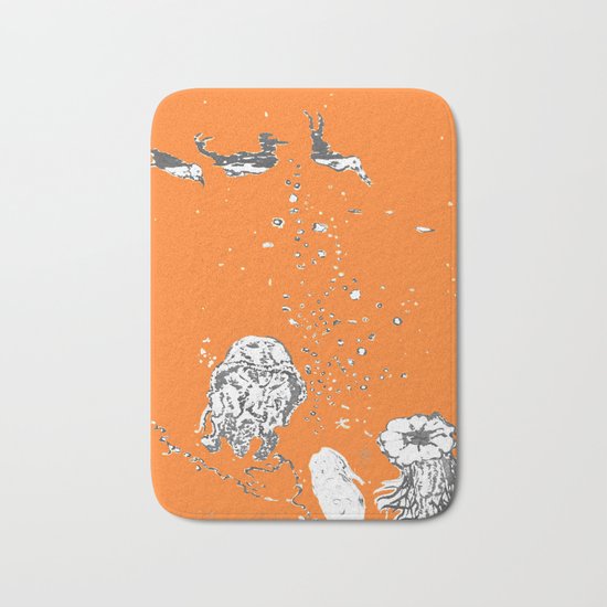 Two Tailed Duck and Jellyfish Orange Bath Mat