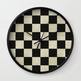 Distressed Black and White Checkerboard Pattern Wall Clock