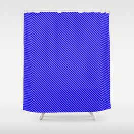 [ Thumbnail: Medium Slate Blue and Blue Colored Striped Pattern Shower Curtain ]