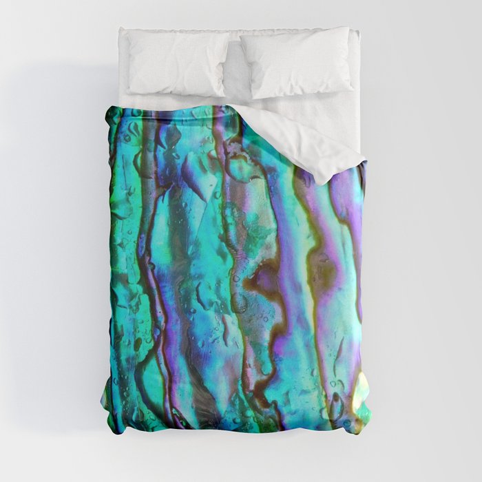 Glowing Aqua Abalone Shell Mother of Pearl Duvet Cover