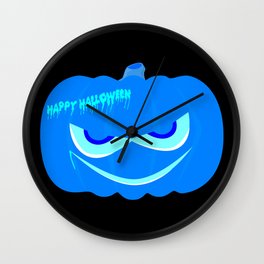 Evil Blue Halloween Pumpkin Wall Clock