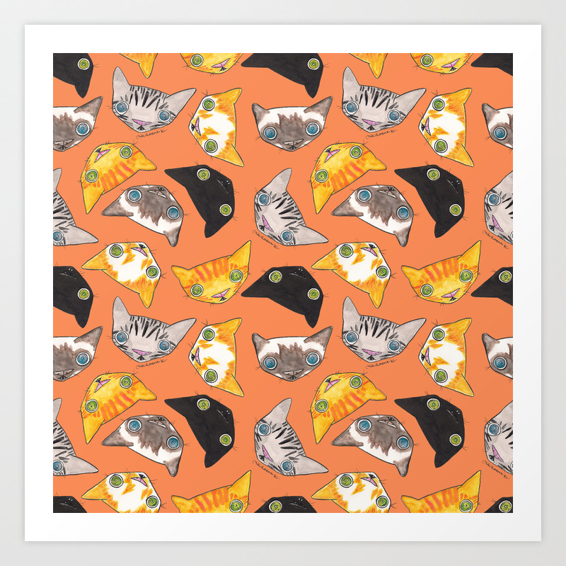 Oro Cats Salmon Color Art Print By Mikilorenak Society6